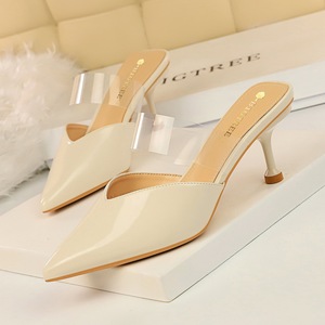 high heel patent leather shallow mouth pointed transparent