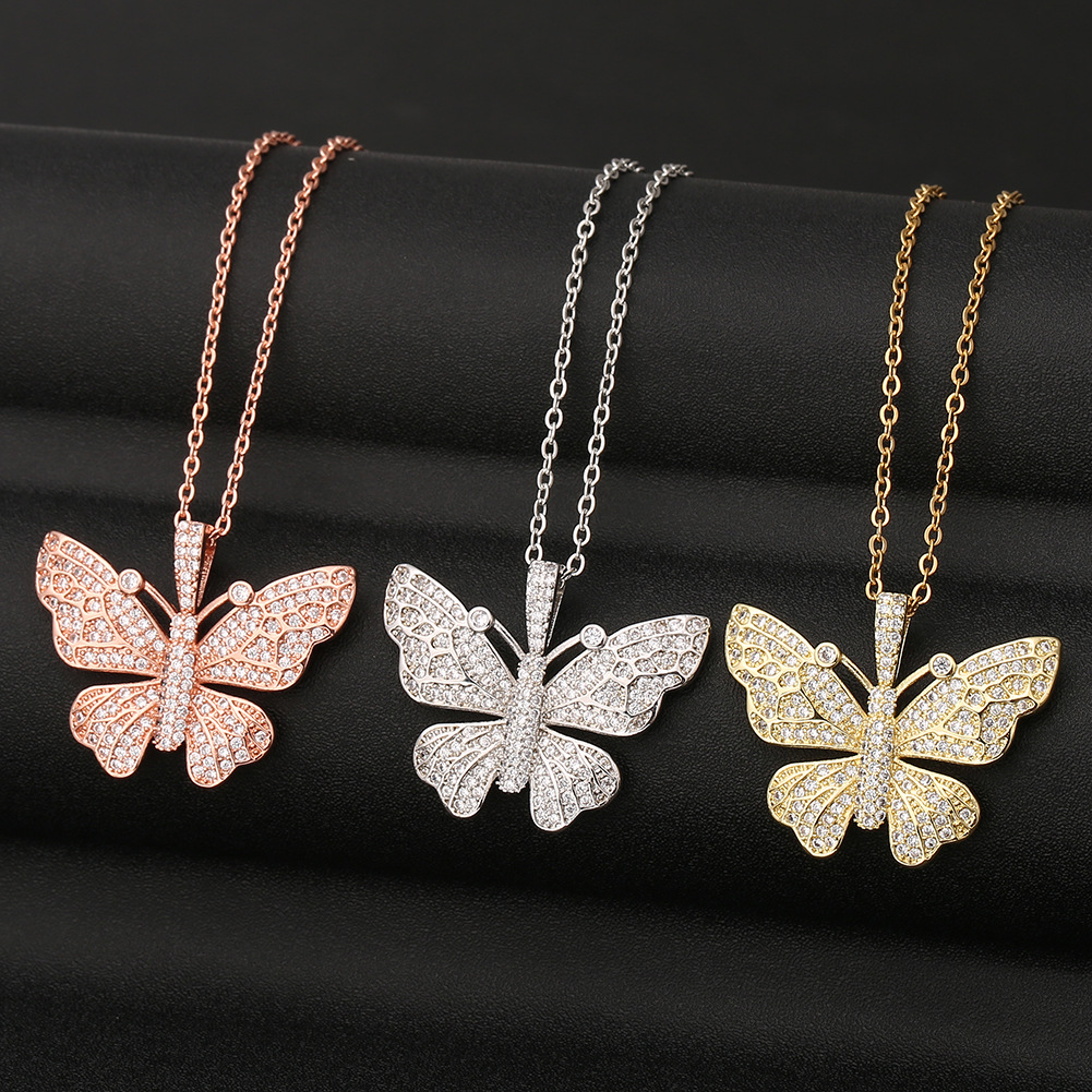 Fashion Butterfly Copper Inlaid Zircon Necklace Wholesale display picture 3