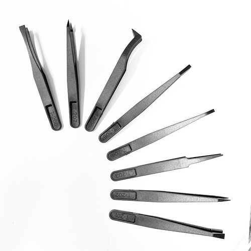 Plastic tweezers black carbon fiber tweezers pointed flat head elbow round head wide flat head anti-static plastic tweezers