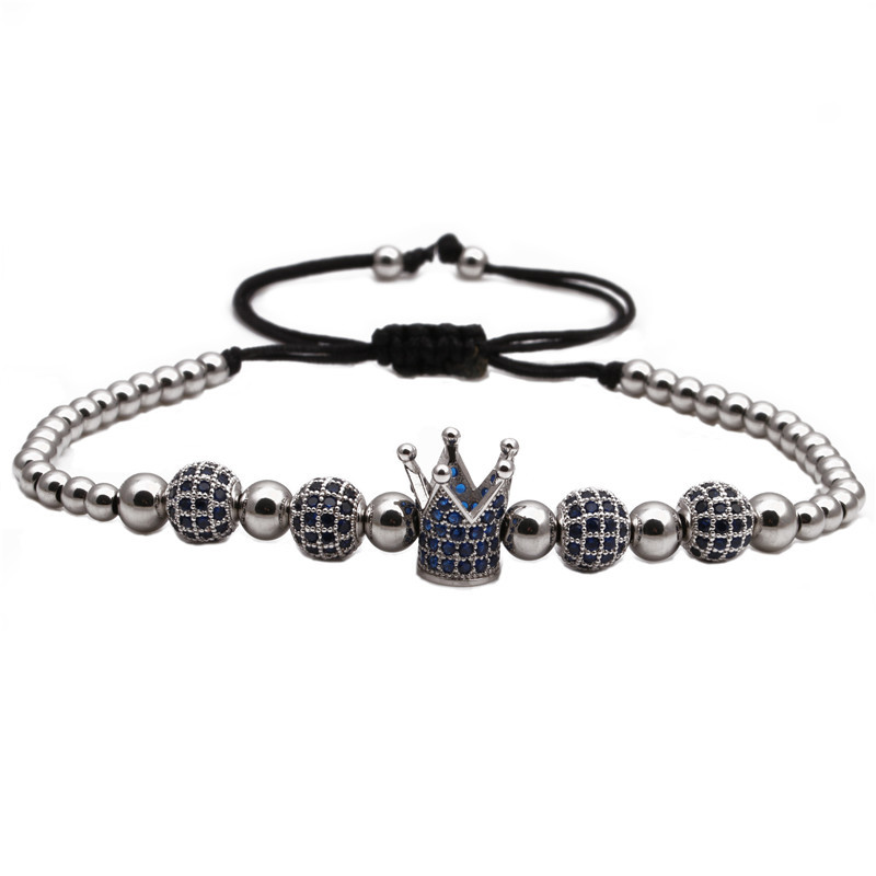New Hot Sale Stainless Steel Diamond Ball Crown Braided Adjustable Bracelet Set Wholesale Nihaojewelry display picture 7