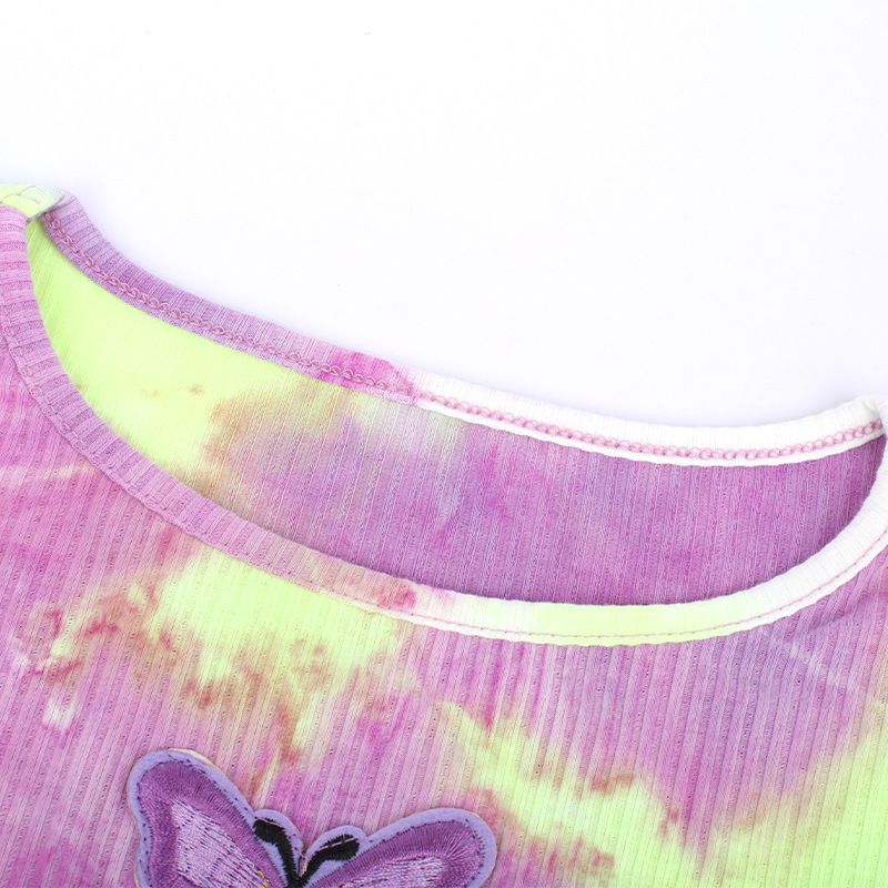 short-sleeved summer new butterfly round neck all-match slim tie-dye cropped T-shirt NSMEI55109