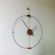 北欧现代客厅西班牙nomon挂钟超简创意黑胡桃木大指针金属壁挂