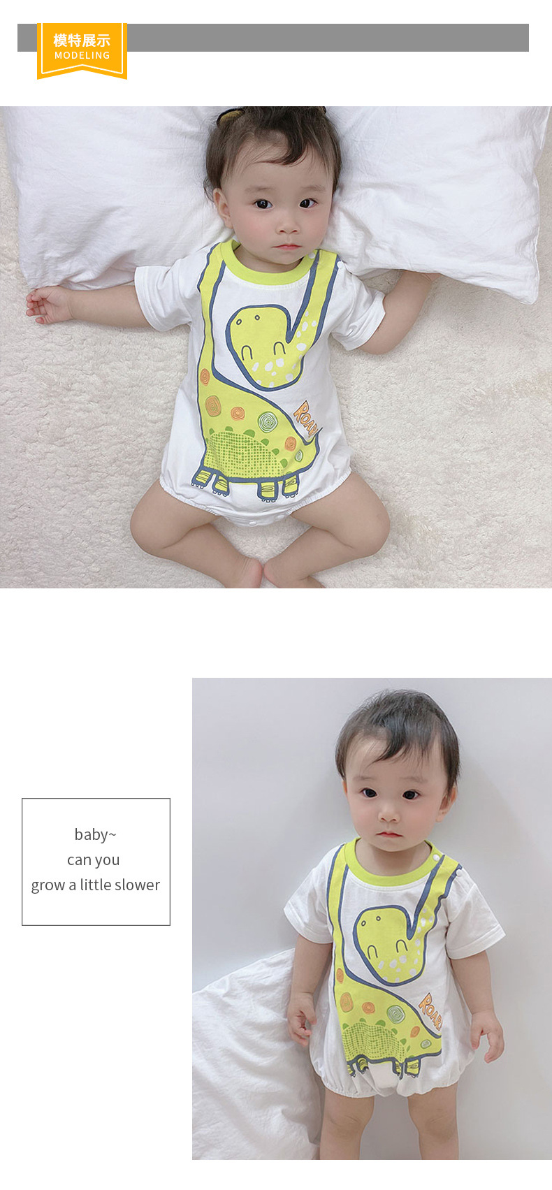 Summer New 0-2 Year Old Infant Baby Casual Cute Cartoon Dinosaur Printing Triangle Wholesale Nihaojewelry display picture 4