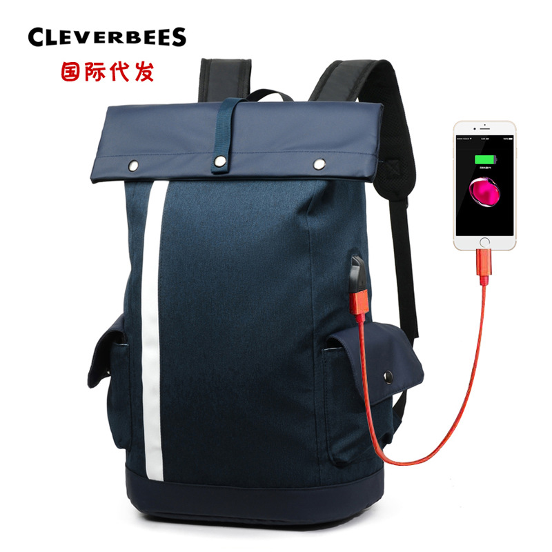 跨境新款男士休闲运动双肩包USB外置端口电脑包女商务笔记本背包