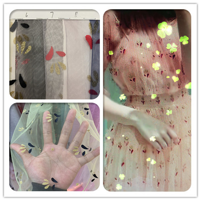 现货 双色烫金 胶浆爪子花网眼布 童装蓬蓬裙演出服婚纱网纱面料