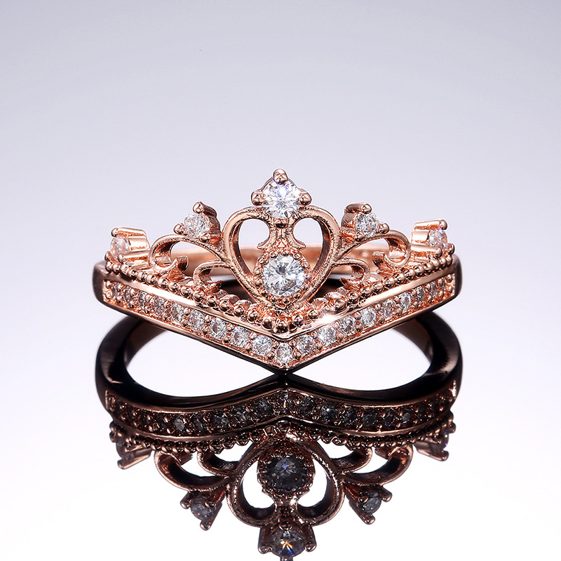 3g Weight Artificial Gemstones Inlay Material Travel Occasion Copper Material Geometric Pattern Women'S Gender White, Gold Color Creative Micro-encrusted Zircon Ladies Crown Copper Ring Classic Fashion Hand Jewelry 3