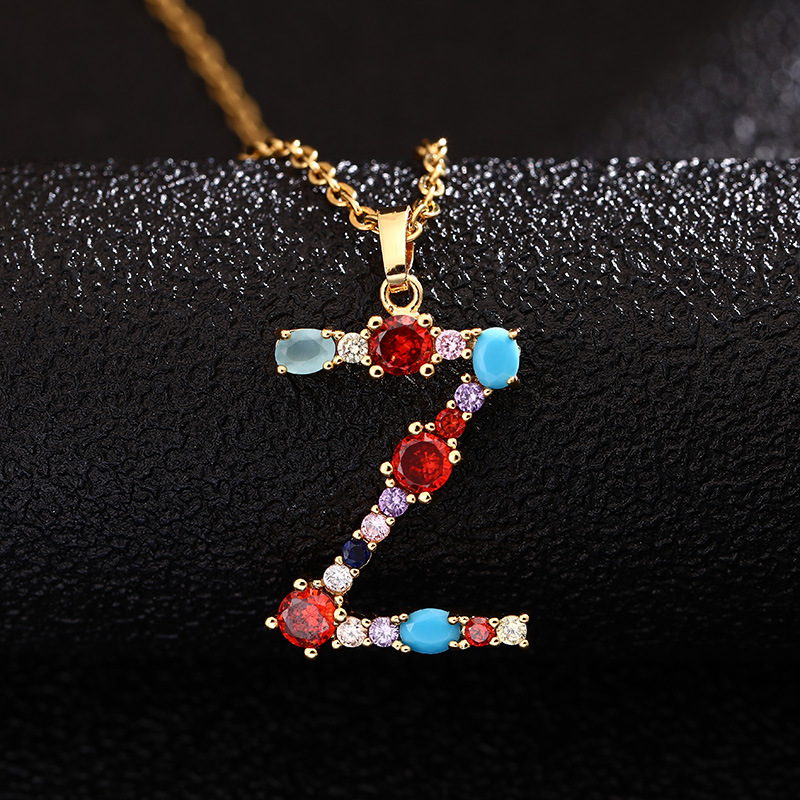 Lady Letter Agate Plating Zircon Pendant Necklace 1 Piece