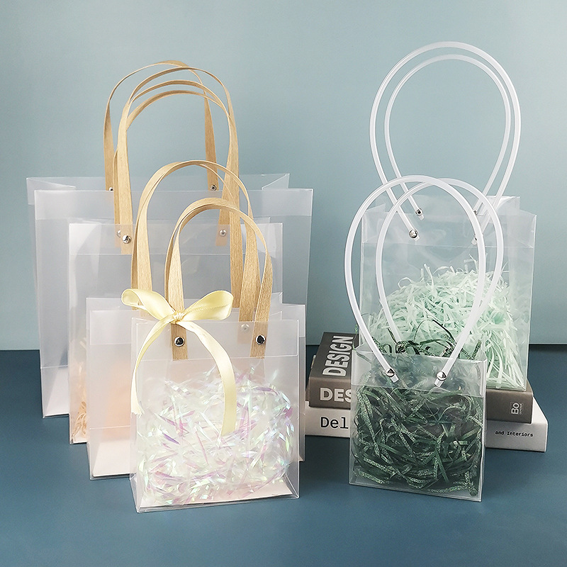手提袋礼品袋伴手礼袋子圣诞节现货pp塑料透明鲜花ins磨砂婚庆pvc