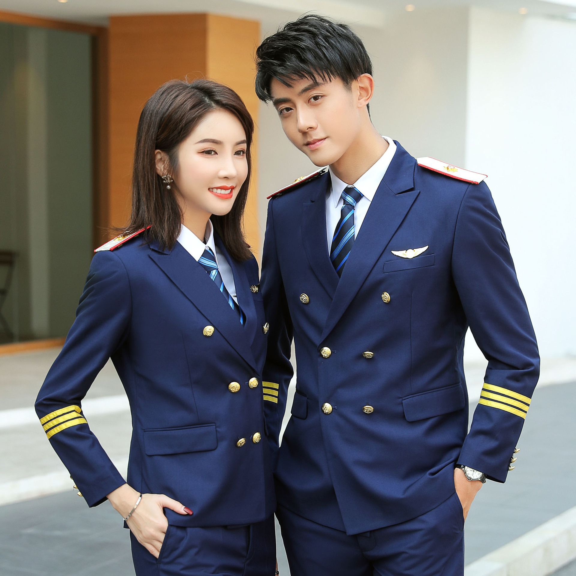 飛行員制服男女同款西服套裝職業裝空少空姐鐵路乘務員正裝工作服