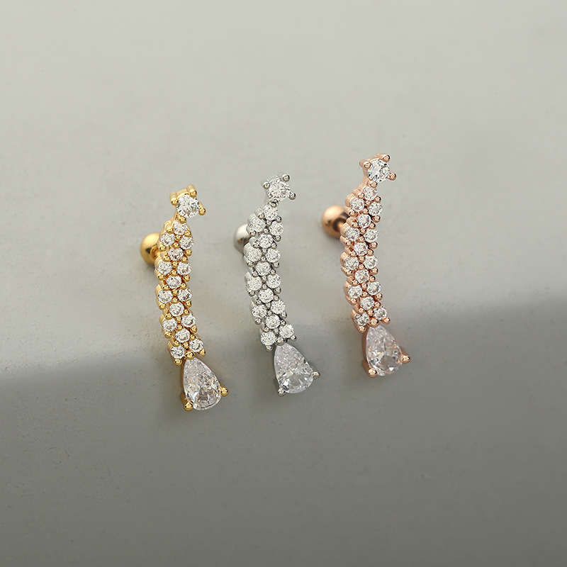 Fashion Solid Color Copper Ear Studs Inlay Zircon Copper Earrings 1 Piece