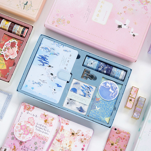 Magnetic Button Notebook Set, Traditional Chinese Style, Creative Student Planner, Exquisite Magnetic Button Cover Stationery Box