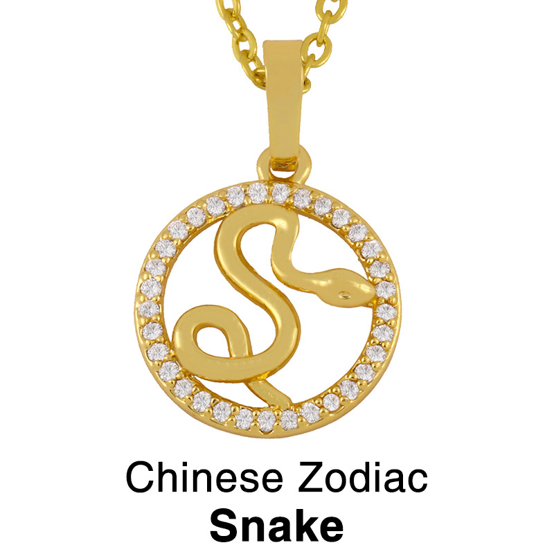 Chinese style 12 zodiac pendant simple diamond animal necklace