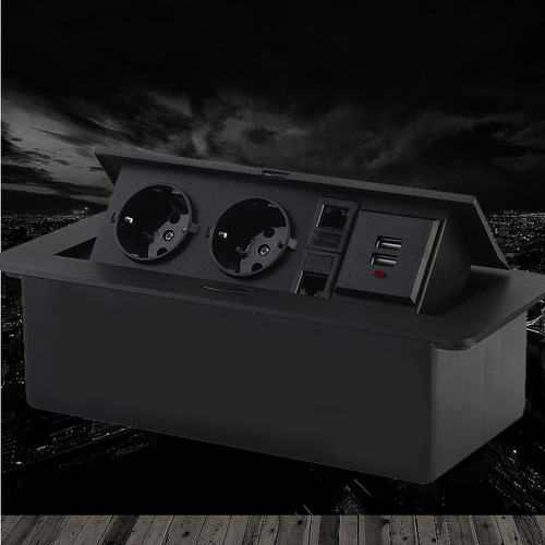 Black multifunctional hidden European standard desktop socket pop-up European standard embedded conference hall USB network socket