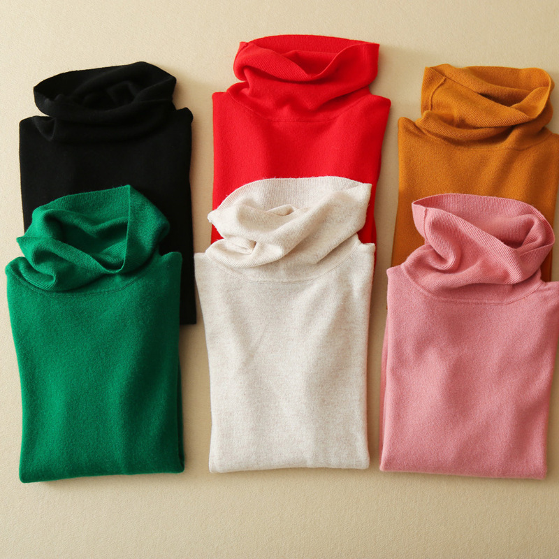 易搭高領不勒脖子羊毛絨衫針織打底衫長袖毛衣套頭女寬松純色9031