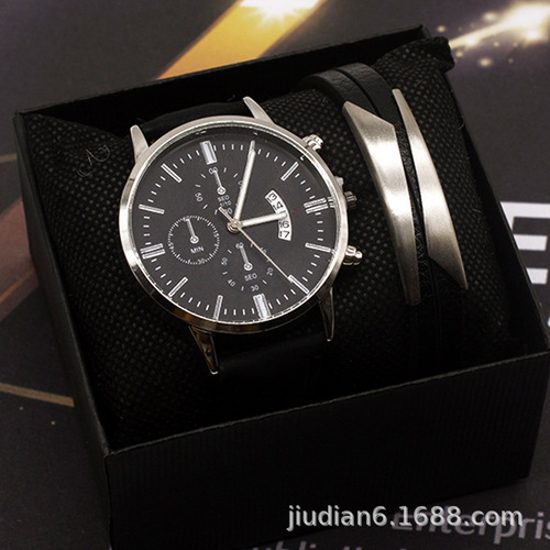 men wrist watches set bracelet watch two piece set business fashion calendar men's watch