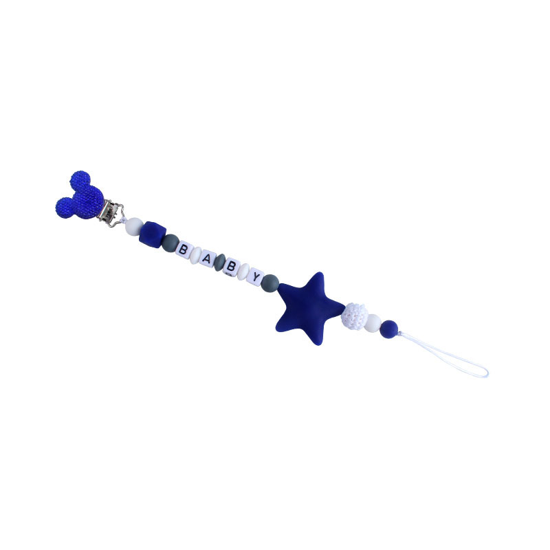 Suministros para bebés Mickey chupete clip calmante Cadena de chupete de silicona Big Star mordedor cadena anti-caída nombre del bebé