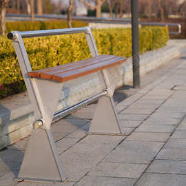 不锈钢公园椅户外实木钢板长椅商场广场景区庭院学校海边等候椅