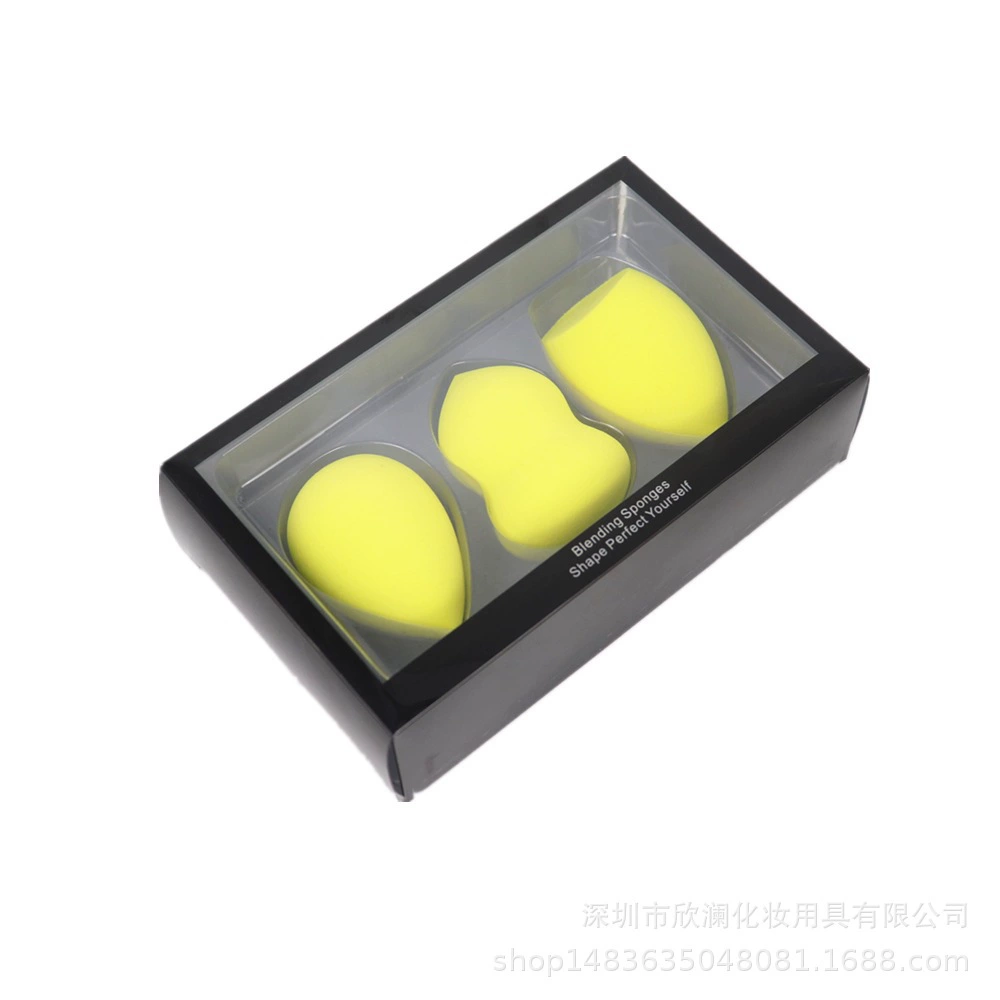 Makeup sponge set, 3-piece water-drop & gourd shapes, non-latex, expands when wet