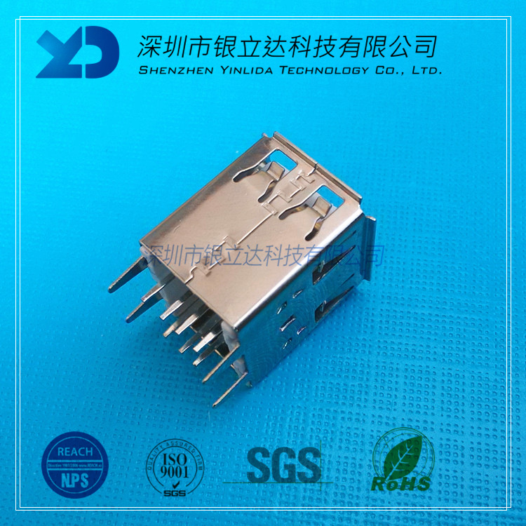 连接器厂家 USB母座AF双层直插180度立式母座17.0 双USB立式直插