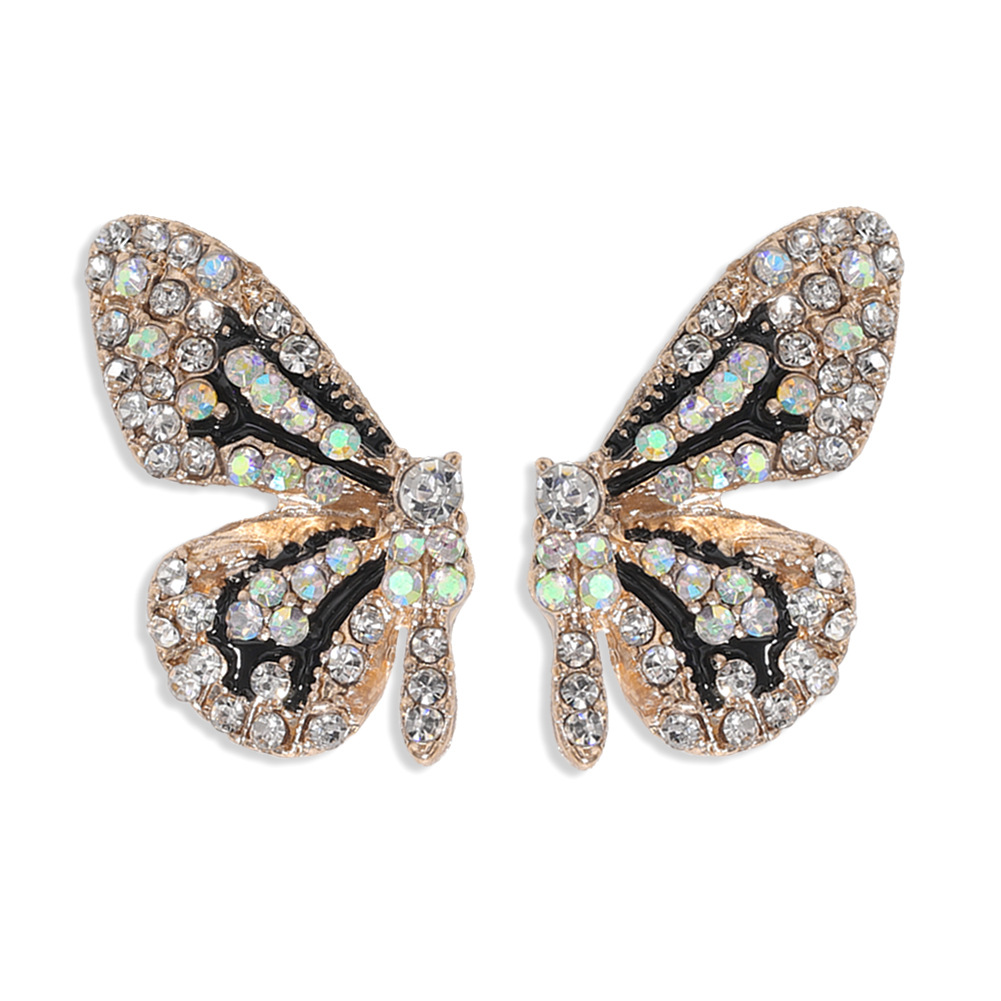 Fashion Color Diamond Butterfly Earrings Super Symmetrical Insect Color Earrings Full Diamond Wings Ear Hooks Wholesale Nihaojewelry display picture 19