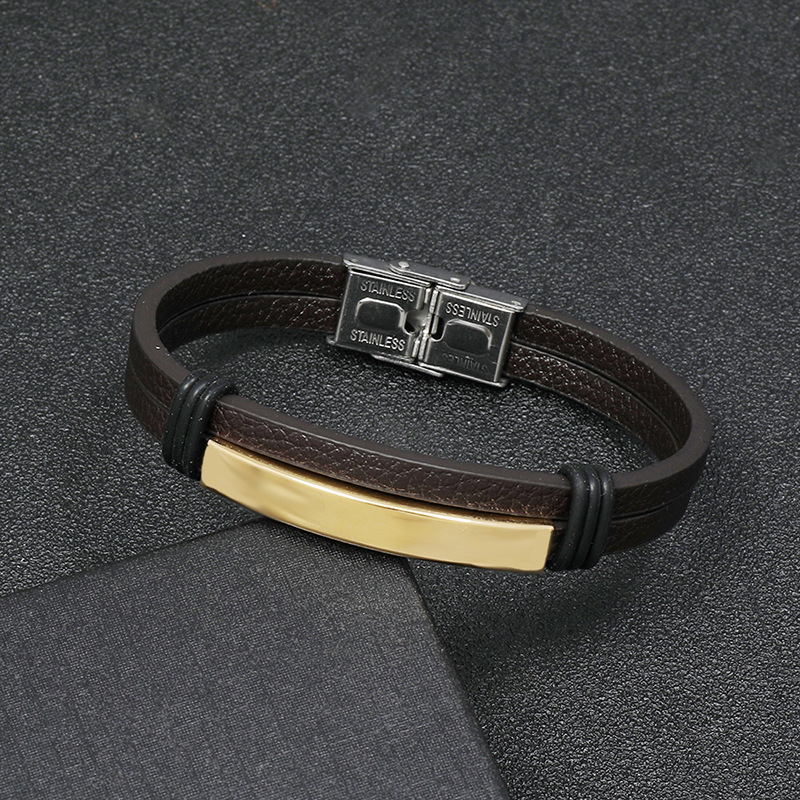 simple smooth stainless steel menu0027s leather bracelet