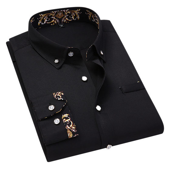 1730-Folding Shirt Men's Long-sleeved Shirt Youth Korean Slim-fit Shirt Men's Business Casual White Shirt Trend