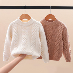 Children's sweater 2023 autumn and winter new medium and large children's padded and thick knit base sweater for students, white sweater wholesale