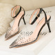 899-35 European and American wind light contracted pointed mouth high-heeled shoes transparent diamond one word with fine with hollow out sandals for women's shoes