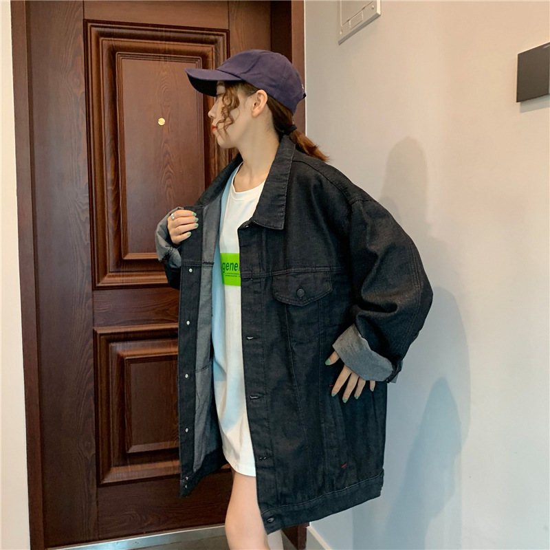 Neuheiten Frühjahr/Herbst 2022: Trendige, lockere Oversize-Jeansjacke im BF-Style mit langen Ärmeln im Retro-Look für Damen_voghion.com