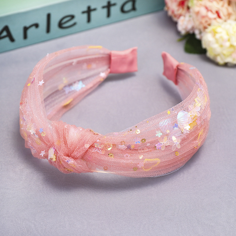 Korean New Fashion Wild Mesh Yarn Sequins Love Knotted Headband Lace Cheap Headband Wholesale display picture 10