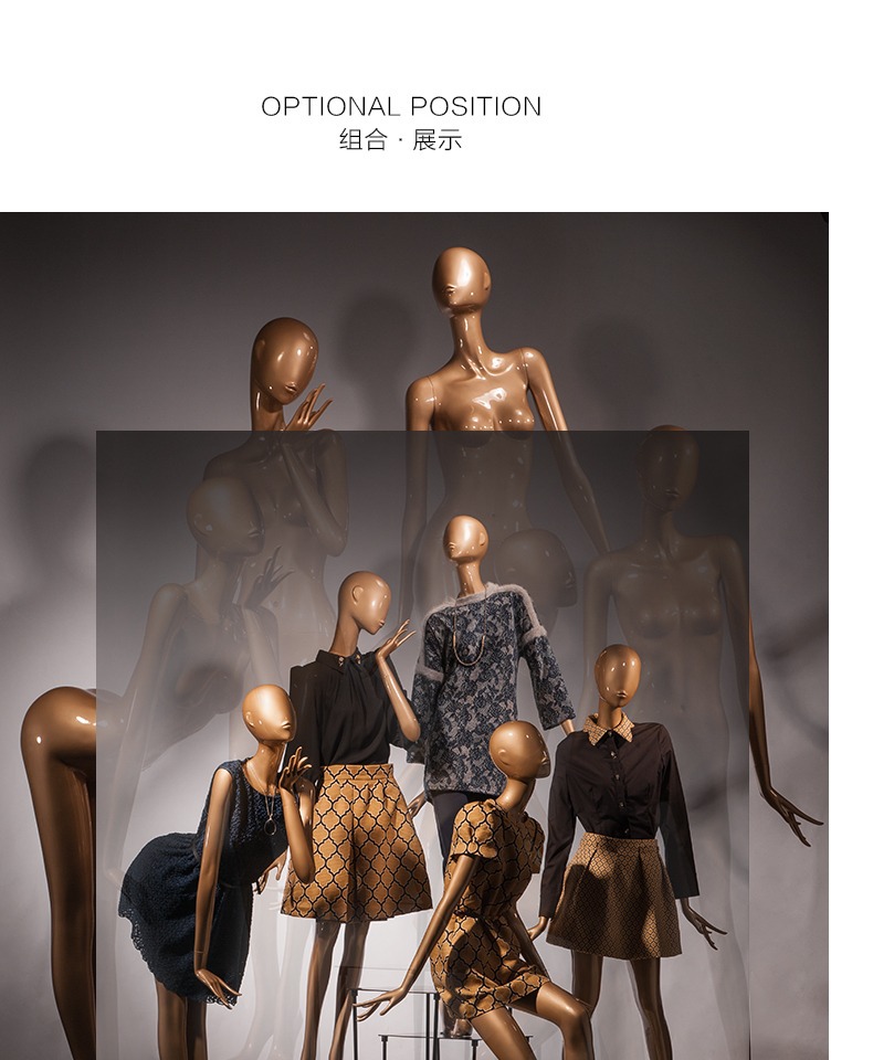 Physiological golden mannequin head full body