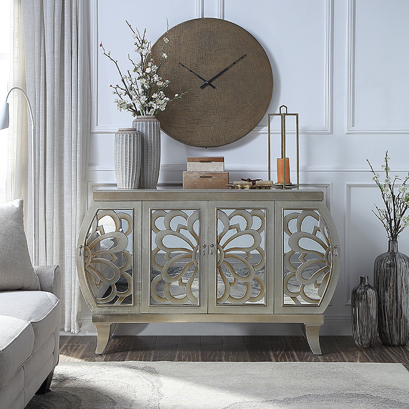 轻奢风家具酒柜客厅雕花镂空隔断简约现代家用烤漆实木玄关餐边柜|ru