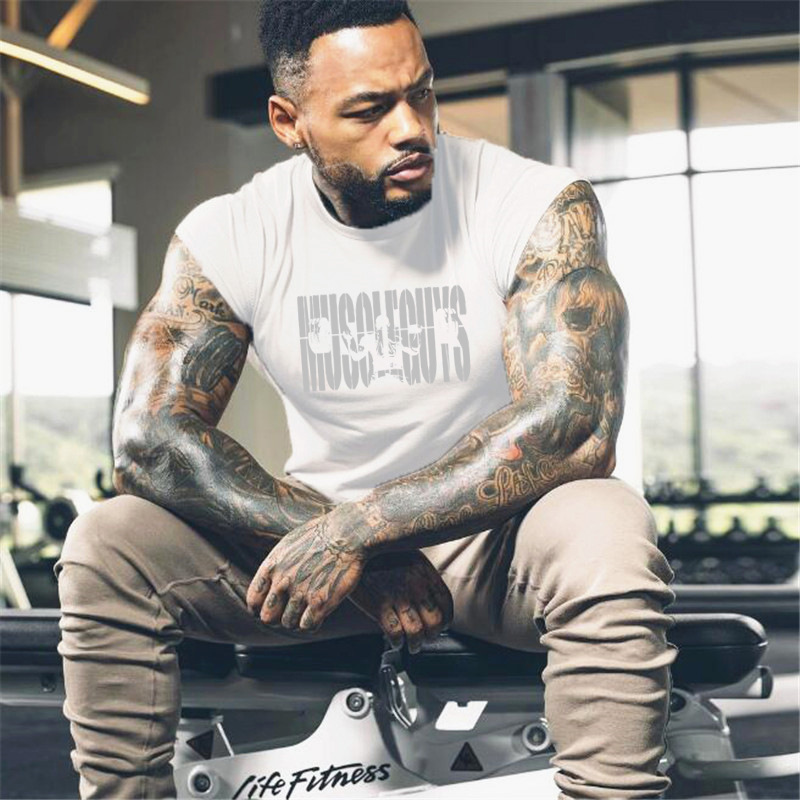 European and American Fashion Personality Slim T-shirt Men's Summer Gym Exercise Training Clothing Outdoor Sports Small Sleeve Short Sleeve