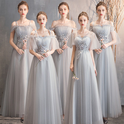 Bridesmaid dress long sling grey girlfriends party evening bridesmaid dress dress girl