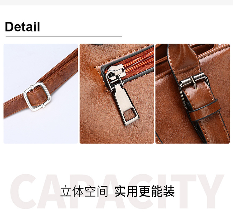 2020 New Women's Foreign Trade Bags Oily Leather European And American Retro Handbag Three-piece Set Large Capacity Shoulder Bag Factory Direct Sales display picture 2