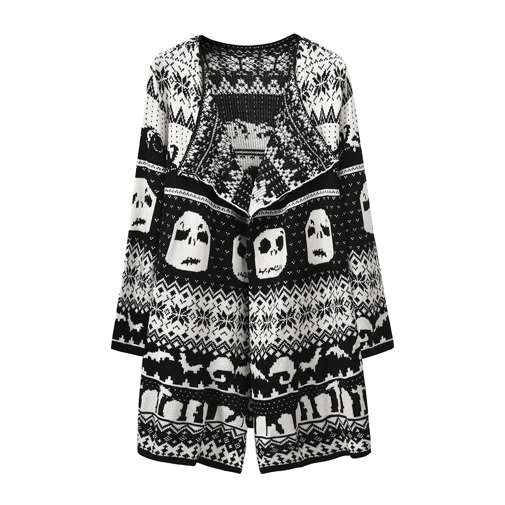 skull mid-length wool knitted cardigan nihaostyles clothing wholesale NSHYG72687