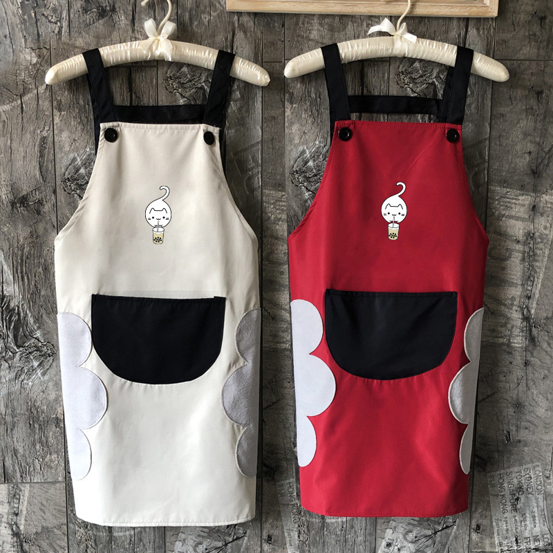 Delantal de limpieza de manos impermeable multifuncional de cocina sin mangas a prueba de aceite de moda coreana para hombres y mujeres delantal de impresión LOGO para el hogar