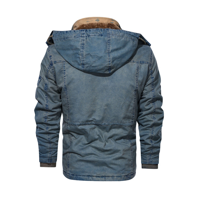 Men’s hooded mid length washed plush jacket for men in autumn and winter