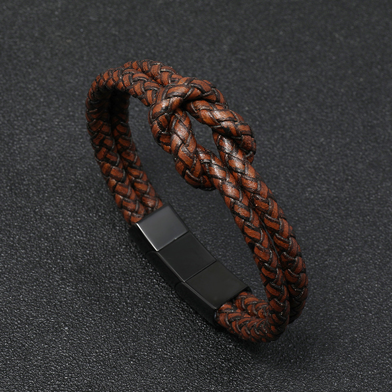 retro woven leather  stainless steel  magnet buckle menu0027s bracelet