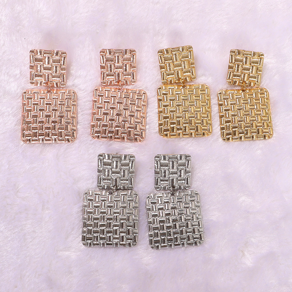 Texture Square Metal Maze Pattern Earrings Bumpy Punk Simple Geometric Earrings Wholesale Nihaojewelry display picture 1