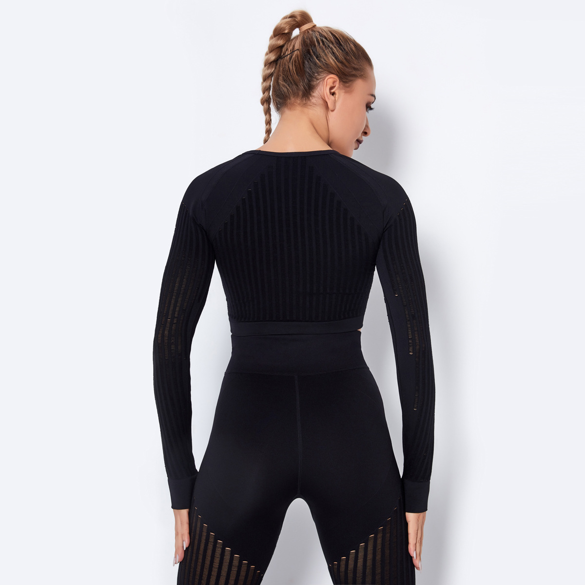 seamless knitted quick-drying breathable hollow fitness long-sleeved top NSLX8999