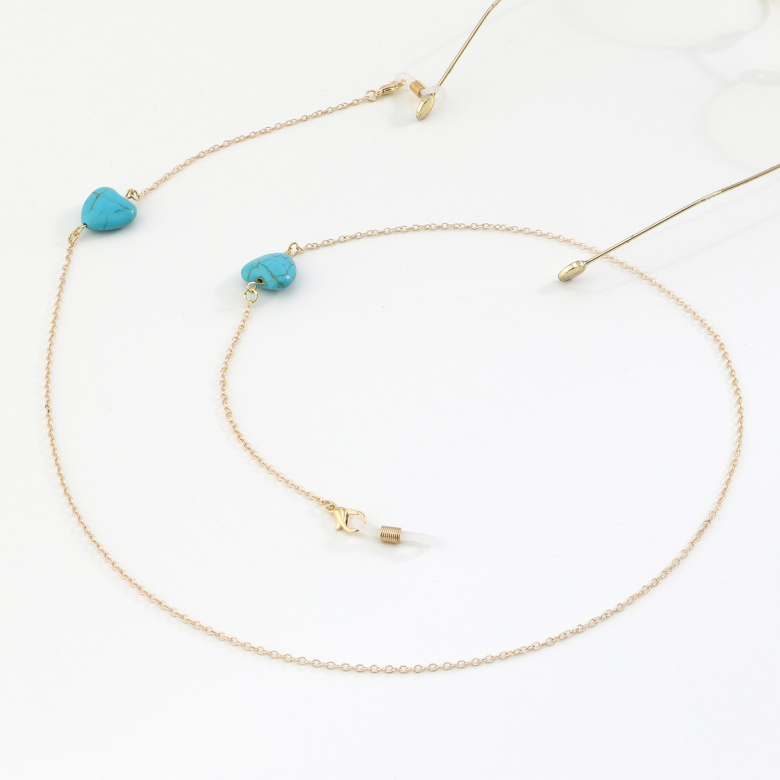 20g Weight Metal Material Black Color Wholesale Heart Turquoise Glasses Chain Two-piece Set Nihaojewelry 8