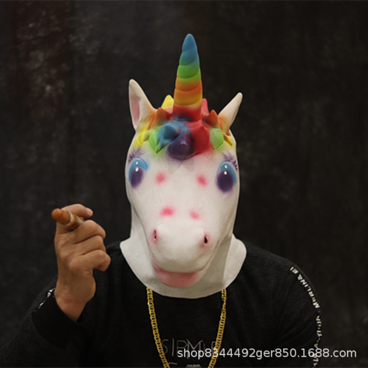 Arco Iris unicornio máscara cabeza cubierta Arco Iris caballo Halloween látex animal cabeza caballo dibujos animados animal máscara