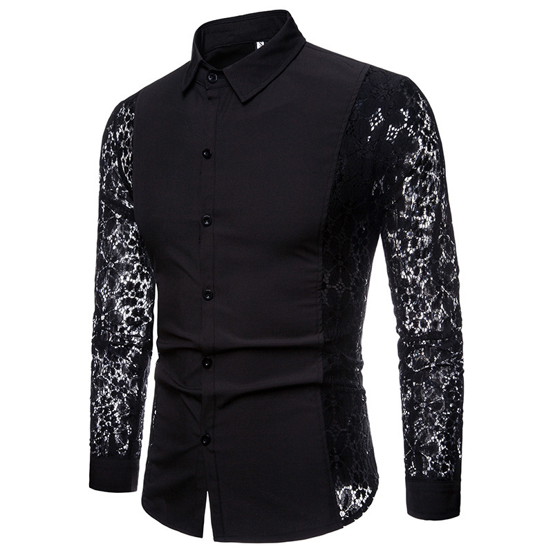 AliExpress cross-border 2022 autumn new arm Full Lace solid color fashion men's long sleeve lapel shirt CS80 AliExpress cross-border 2022 autumn new arm Full Lace solid color fashion men's long sleeve lapel shirt CS80