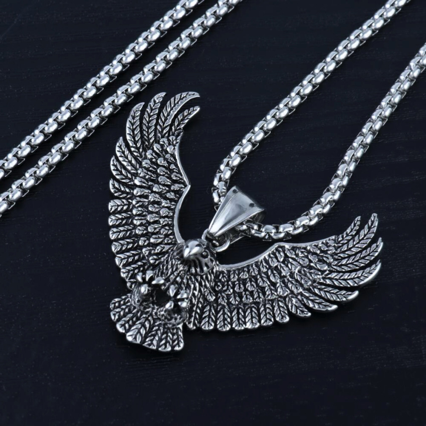 Titanium Eagle Pendant Necklace For Men Stainless Steel Punk Style_voghion.com