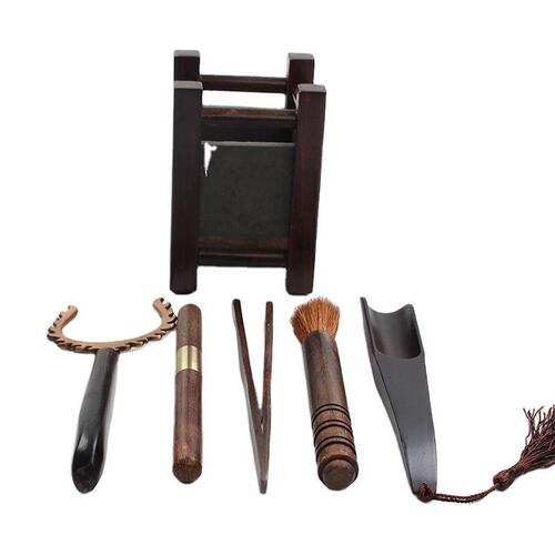 Factory direct sales ebony tea ceremony six gentlemen black gold stone tea clip set tea knife tea set accessories tea spoon cup and fork