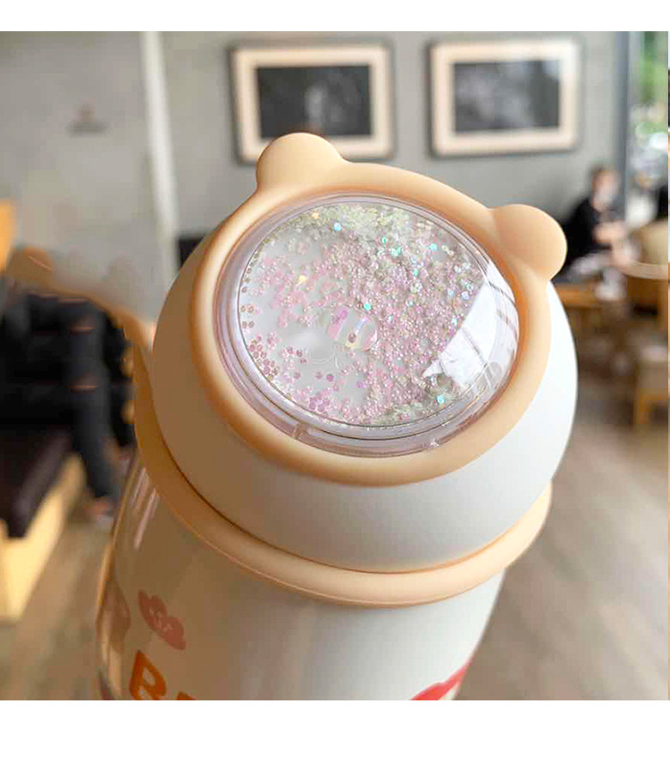 Korean Cute Mug Cartoon Bear Print Sequined Handle Portable Student Sports Mug display picture 6