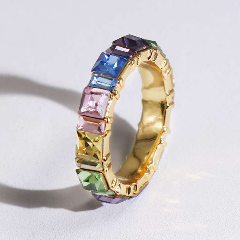 hot-selling copper rings fashion gold-plated color zirconium geometric ring wholesale nihaojewelry