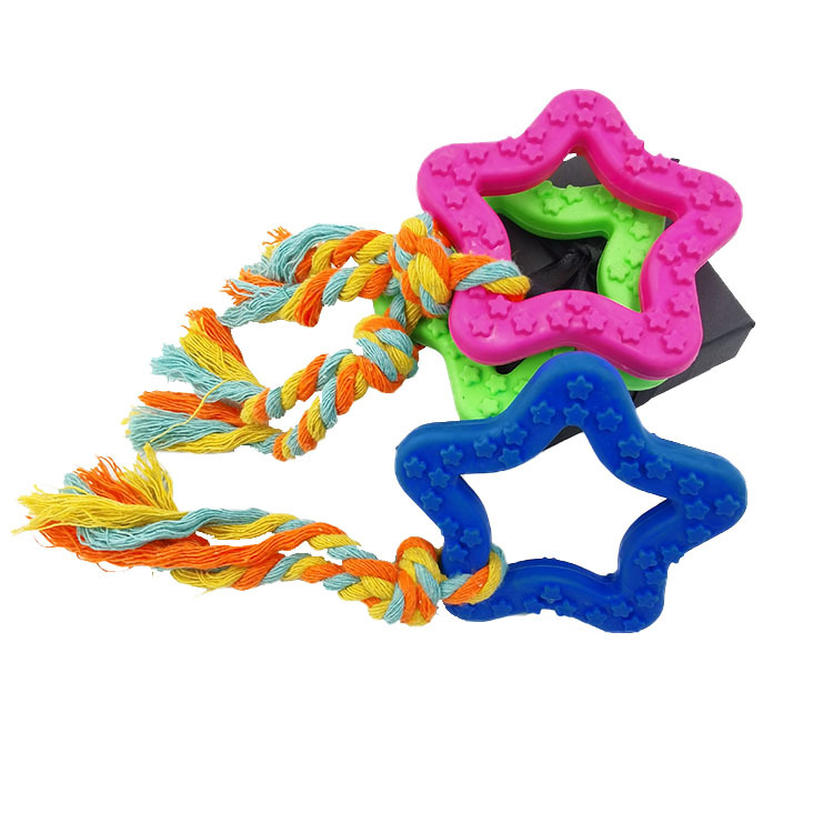 Creativo Pentágono estrella anillo para mascotas TPR cuerda de algodón juguete mordedura de perro dientes juguete de entrenamiento fabricantes al por mayor