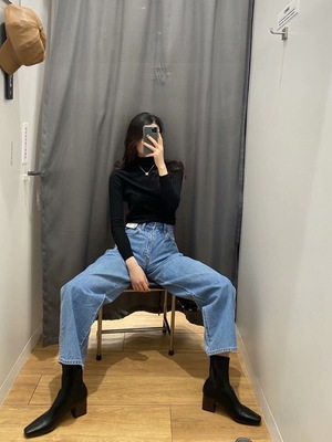 高腰牛仔裤女秋新款日系试衣间泫雅宽松直筒显瘦阔腿裤拖地长裤子|ms